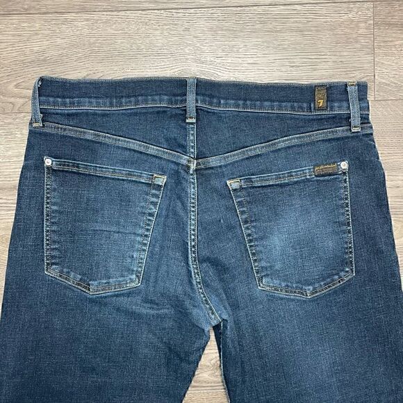 7 For All Mankind Jeans Mens 36x27 Blue The Straight Dark Wash Denim - Picture 6 of 11